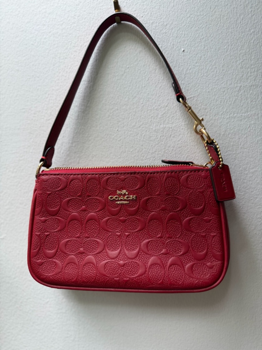 Coach Red Signature Embossed Shoulder Wristlet